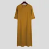 Incerun Män Islamic Arab Kaftan Muslim Abaya Solid Långärmad Loose O Neck Jubba Thobe Dubai Mellanöstern Mens Robes Plus Storlek