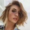 Bayan Büyük Renkli Renk Lens Kare Sunglass Kadınlar Retro Metal Çerçeve Pembe Vintage Lüks Ayna Polarize Sunglass