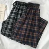 Houzhou inverno calças de xadrez quentes mulheres cintura alta calças vintage para mulheres outono largamente pants calças casuais mulheres 210319