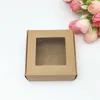 الجملة 50pcs kraft paper box شفاف pvc صابون صابون صابون المجوهرات هدايا التعبئة والتغليف مربع الزفاف