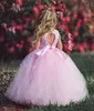 Pink Flower Girls Dresses For Weddings Sleeveless Lace Top Ball Gown Tulle Pageant Dresses For Teens Tutu Toddler First Communion Dress