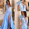 스카이 블루 댄스 (Sky Blue Prom Dresses) 섹시한 칼집 1 어깨 슬리빙 바닥 길이 측면에서 새틴 커스텀 메이드 크기 공식 OCN 마모 이브닝 가운