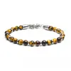 Fashion mens bracelet stainless steel chain Natural stone tiger eye turquoise lava rock beads bracelets fashion jewelry