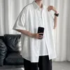 ストリートウェアシャツの男性ソリッドコットンプラスサイズ半袖Sルーズサマーファッションカジュアル韓国人メンズトップス服220215
