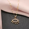 S2773 Fashion Jewelry Evil Eye Pendant Necklace For Women Titanium Steel Cystal Rhinestone Blue Eye Choker Necklace