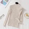 Jesień sweter z dzianiny damskie sweter z długim rękawem Office Lady Jumper Sweter Slim Solidne swetry Casual Topy 17041 211221