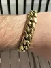 18mm Men Cuban Miami Link Bracelet Kilo Chain Set 14k Gold Over Stainless Steel