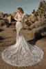 2021 Modern Wedding Dresses V Neck Long Sleeves Lace Appliques Mermaid Bridal Gowns Custom Made Sexy Backless Sweep Train Wedding Dress