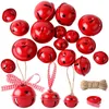 30st Jingle Bells Julgran Hängande dekoration Metall Lösa pärlor Pet Pendants DIY Crafts Tillbehör med Hemp Rope Ribbon 201127