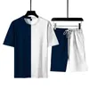 Traje de camiseta de manga corta deportivo informal para hombre, traje de dos piezas con cuello redondo coreano a la moda juvenil, estilo novedad de verano, G1222