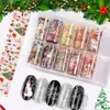 10pcs Kerst Nail Art Decoraties voor Nagels Mix Kleurrijke Transfer Nagelfolie Sticker Sneeuw Bloem Elanden Cadeau Kerstman Zelfklevend Papier3905334