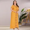 Siskakia Plus Size Donna Maxi Abito lungo Moda Allentato Casuale Ricamato In rilievo O Collo Manica corta Abiti arabi Estate T200619