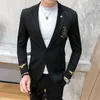 Spring Casual Blazer Suit Jacket Embroidery Black Social British Blazers Men Suits Wedding Coat Club DJ Stage Clothers 201128