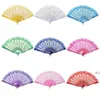 Lace Dance Fan Show Craft Folding Fans Rose Flower Design Plastic Frame Silk Hand Fans Dance Party Pocket Gifts Wedding Decor