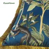 ESSIE HOME Tropical Plants Palm Leaves Animal Pattern Monkey Digital Print Velvet Cushion Cover Pillow Case With Gold Tassel310k