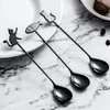 Ice Cream Spoon 304 Stainless Steel Coffee Stirring Scoop Cute Cat Fish Decor Long Handle Scoops Water Drop Shape Creative RRE12795