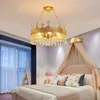 Led chambre d'enfants lustre en cristal filet rouge ins princesse fille dessin animé couronne protection des yeux gradation étude chambre lustre