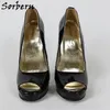 Sorbern Sexy Women High Heels Pumps 18Cm Platform Open Toe Slip On Genuine Leather 2020 Shoe Customized 20Cm 22Cm Shoes