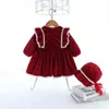 Winter Wear Baby Girls Christmas Clothes Set Kids Dresses Thicken Velvet Dress Girls Clothes with Hat for Year 0-4T 211224