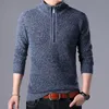 Suéter masculinas Stand Collar Outono Inverno Quente Cashmere Zipper Zipper Suéteres Homem Casual Knitwear Slim Fit Tops Homens 201106