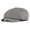 Kagynap rétro laine tweed épaissir casquette gavroche hommes femmes à chevrons hommes chapeau laine peintre chapeau hiver octogonal cap4242060