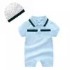 Designer de luxo macacão recém-nascido bebê meninas e menino 2 pcs manga curta verão romper + chapéu roupas conjunto infantil crianças roupas roupas