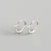 100% 925 Sterling Silver White CZ Zircon with Round Beads Stud Earrings Small Circle Earring for Women Fine Jewelry Wedding Party Gifts ML0