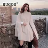 Rugod Korean New Style Solypol Loose Cape Coat 수집 허리 모직 중간 코트 여성 겨울 탑