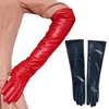 5本の指の手袋PUレザーロング女性冬の暖かいフルフィンガーミトンレディースファッションエレガントな式典ブラックレッド弾性ソリッドグリフ
