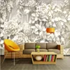 clássico pintura de parede bege 3D wallpapers flor rosa tridimensional em relevo simples parede de fundo TV