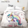 HD Custom Duvet Cover, Commanter / Quilt / Blanket Case Queen / King, Cartoon Unicorn Crown Beding / För Baby / Kids LJ201015