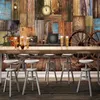 Retro Wooden Wheel murale Wallpaper Ristorante Bar KTV autoadesivo del contesto della tela impermeabile Photo Wall Wall Papers Sticker 3D