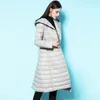 Women Plus Size White Duck Down Jacket Winter Slim With Belt Hooded Long Down Coats Female Warm Thin Outwear Fashion Parkas 201128