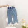 Girls lace flare jeans kids gauze embroidery falbala denim pants INS children casual cowboy trouser A82302189419