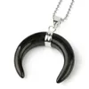 Naturlig kristall sten hängsmycke silver färg halsband Crescent Moon Double Horn Pendants för kvinnliga män helande smycken