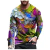 Men's Plus Size Tees & Polos 3D T-Shirts 2022 Optical Illusion Graphic T-Shirt Print Daily Spring Long Sleeve Tops Exaggerated Around Neck Rainbow Street