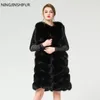 Real Fox Fur Vest Ytterkläder Fur Overcoat Lång design O-Neck Sweater Vest Waistcoat Women's 201212