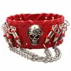 Bangle Fashion Gothic Punk Skull Metal Leather Bracelet Men Bracelets & Bangles Male Arm Jewelry Red And Black 2022 Accessor