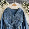 Autumn Vintage Denim Ytterkläder Kvinnor Kvinnor Trencher Design Beading Single Breasted Tops Fashion Korean Streetwear Short Jacket 2022