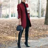 Jesień Moda Zima Kobiety Płaszcz Wełny Solidny Kolor Z Długim Rękawem Mandarin Collar Causal Duży rozmiar S-5XL Kod 210517