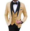 Teal Slit Mens Suits 3 Piece Black Shawl Lapel Casual Tuxedos for Wedding Groomsmen Suits Men Blazer Vest Pant 201012250s