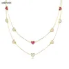 Andywen 925 Sterling Silver Gold Love Heart Clear Rose Red Charm Långkedjan Choker Halsband Hängsmycke Kvinnor Bröllop Lyx Smycken 220217