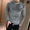 Brytyjski styl Mężczyźni T Koszulka Jesień Dzianiny Koszulki Męskie Z Długim Rękawem Streetwear Slim Fit Casual Turtleneck Dolny Koszulki 220312