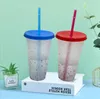 Färgbyte Tumblers Plast Kall Dryck Tumbler Temperatur Känslig Återanvändbar Kall Kopp Dubbel Vägg Plastkopp Vatten Bottlelsk1523