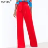 YgyEeg Casual Fill Bow Belted Wide Pen Broek Kantoor Dame Dames Broek Hoge Taille Enkellange Femme Pocket Patchwork Bottom