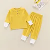 Ensemble pyjama côtelé pour enfants, vêtements solides, haut à manches longues + pantalon, 2 pièces/ensemble, tenues de maison en coton doux pour garçons et filles