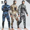 Mens 5mm wetsuit camuflagem Dois pedaços de spearfishing homens pesca quente camo surfistas com cloropreno mergulho 220301
