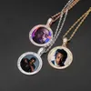 Customized Photos Fashion charm necklaces Jewelry Fashion 18K Gold Plated Circle Memory Pendant Necklace Bling Zircon Paved Hip Hop