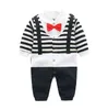 born Baby Boy Girl Romper Fall Long Sleeves Bowtie Style Bebe Clothes Little Gentle Man Infant Babe Jumpsuits 220106