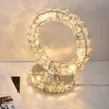 Lámparas de mesa de cristal de acero inoxidable, luz de noche para dormitorio, moderna, minimalista, creativa, Luna redonda, corazón, LED, lámpara de escritorio decorativa